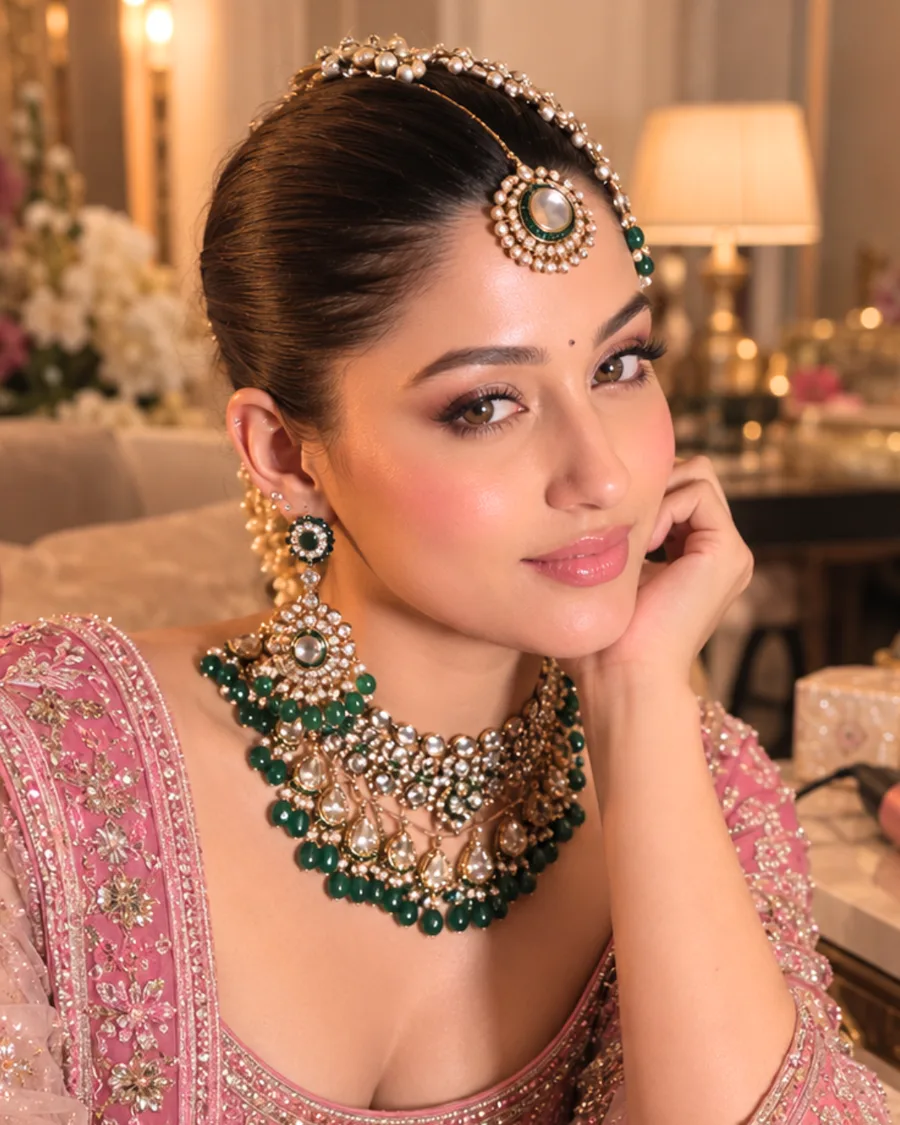 South Indian glass-skin bridal makeup by Face Stories
